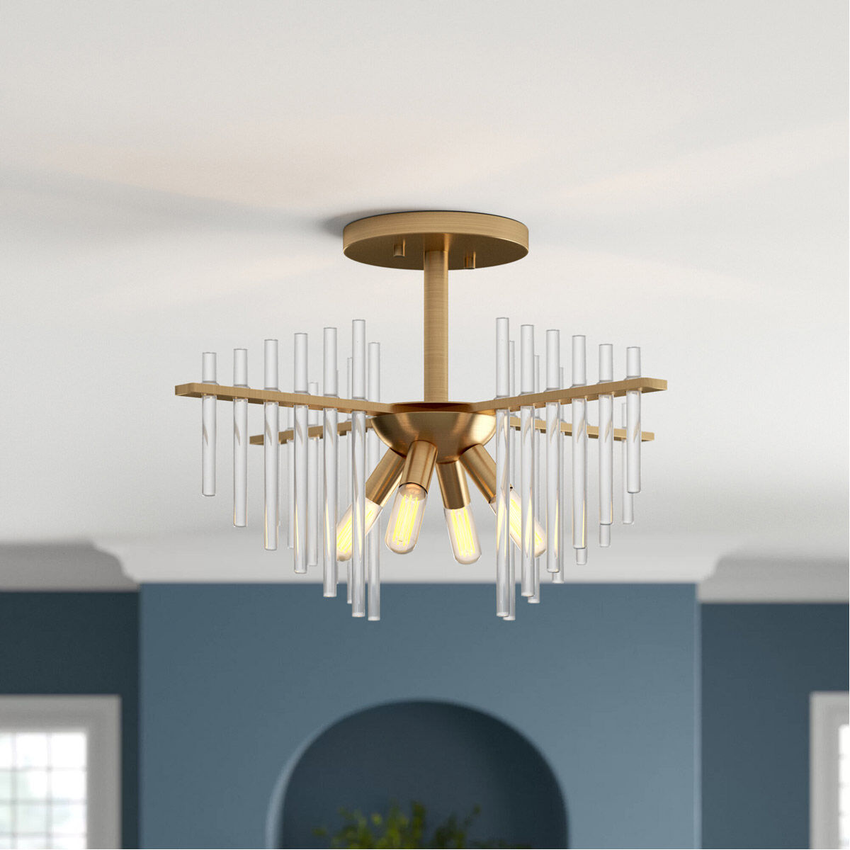 Reeve 4 Light 17 inch Burnished Antique Brass Semi-Flush Ceiling Light